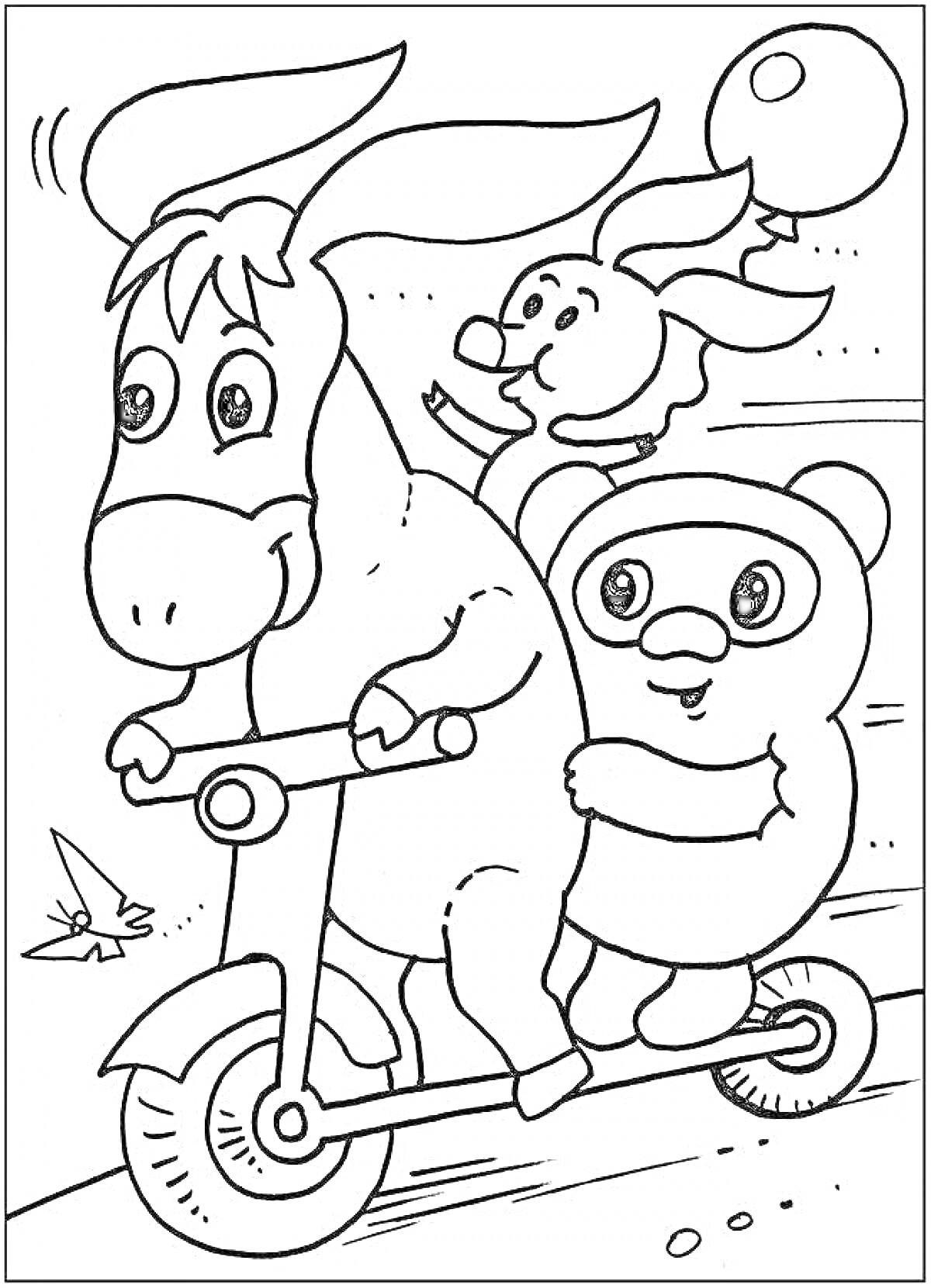 На раскраске изображено: Осел, Заяц, Медведь, Велосипед, Для детей 5-6 лет