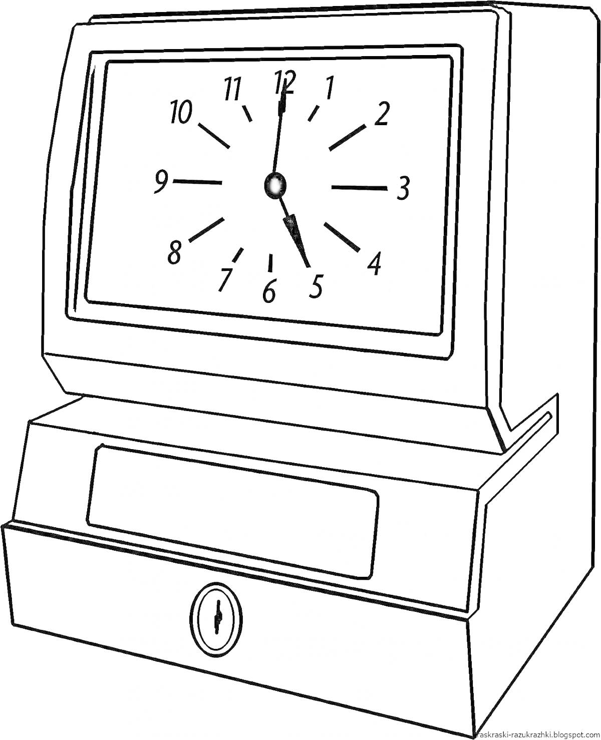 На раскраске изображено: Часы, Циферблат, Замок, Время, Обучение, Электроприборы