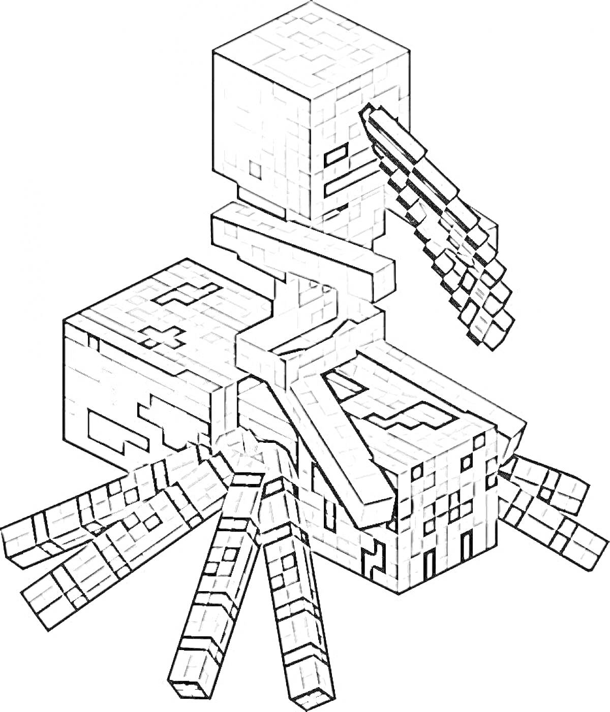 Раскраска Скелет верхом на пауке из игры Майнкрафт