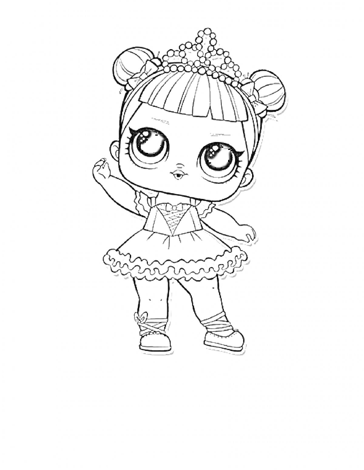 Раскраска Кукла Лол в диадеме и платье с рюшами