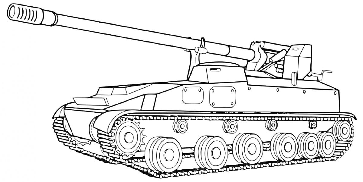 Раскраска Самоходная артиллерийская установка с длинным орудием и гусеничным движителем