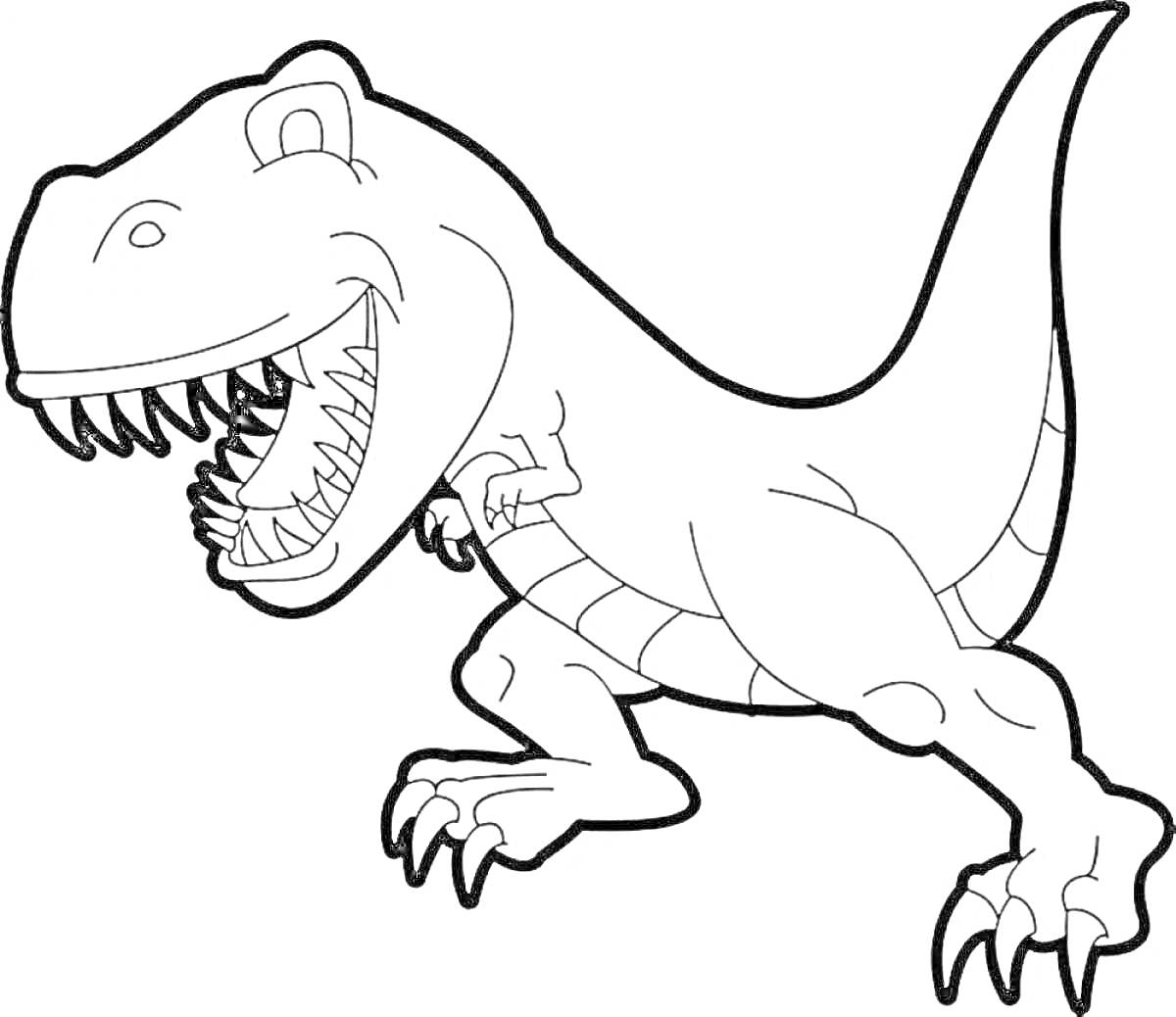 Раскраска Тираннозавр с открытой пастью и когтями