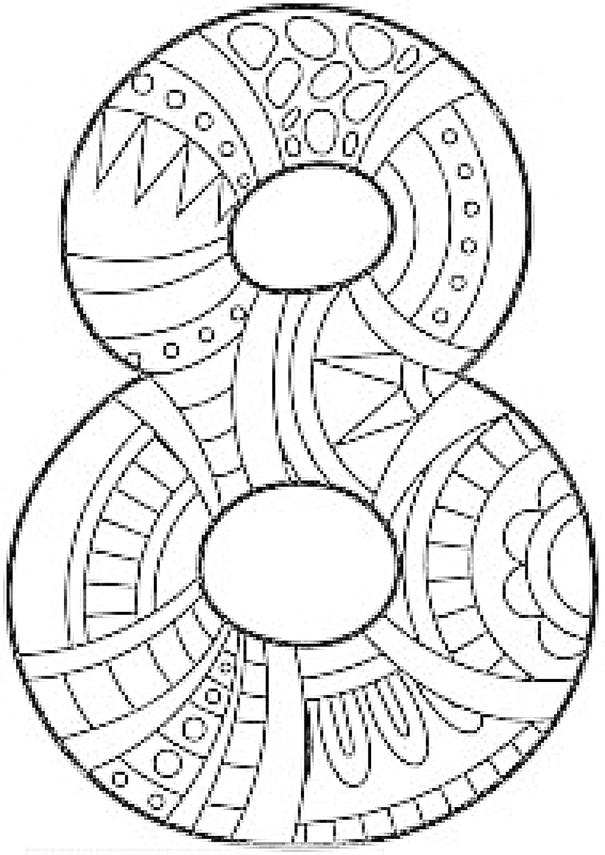 Раскраска Цифра 8 с абстрактными узорами (геометрические фигуры, волнистые линии, точки, цветочные элементы)