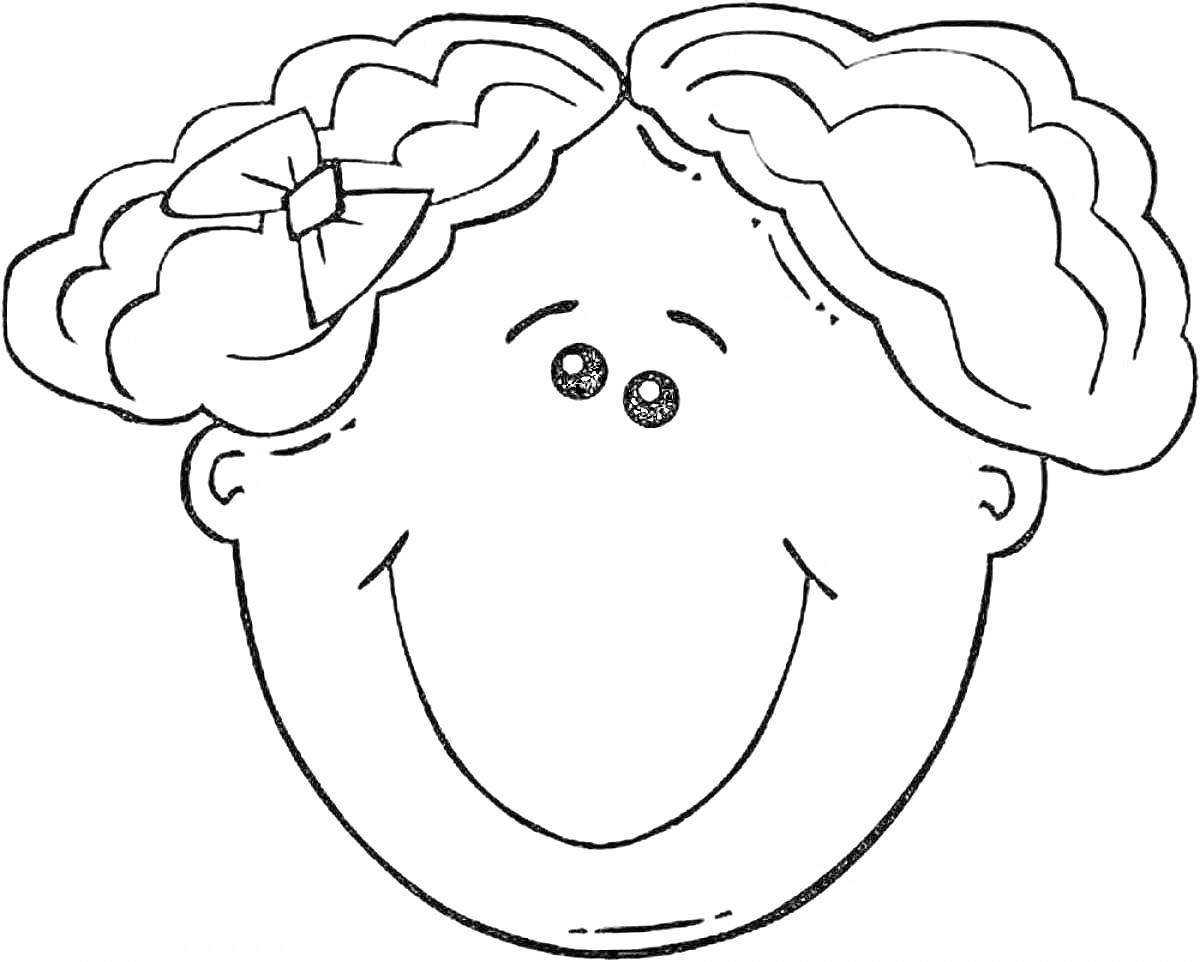 На раскраске изображено: Девочка, Голова, Волосы, Бант, Лицо, Улыбка