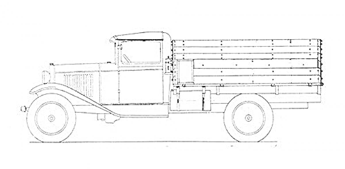 Раскраска Профиль полуторки с деревянным кузовом и кабиной без окон
