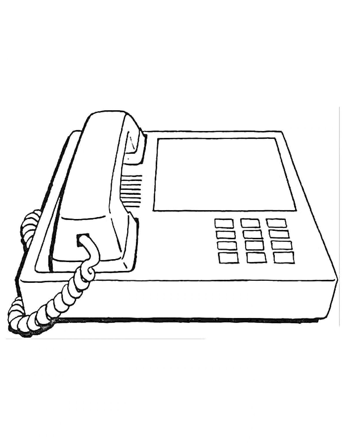 Раскраска Телефон со снятой трубкой, экраном и кнопками