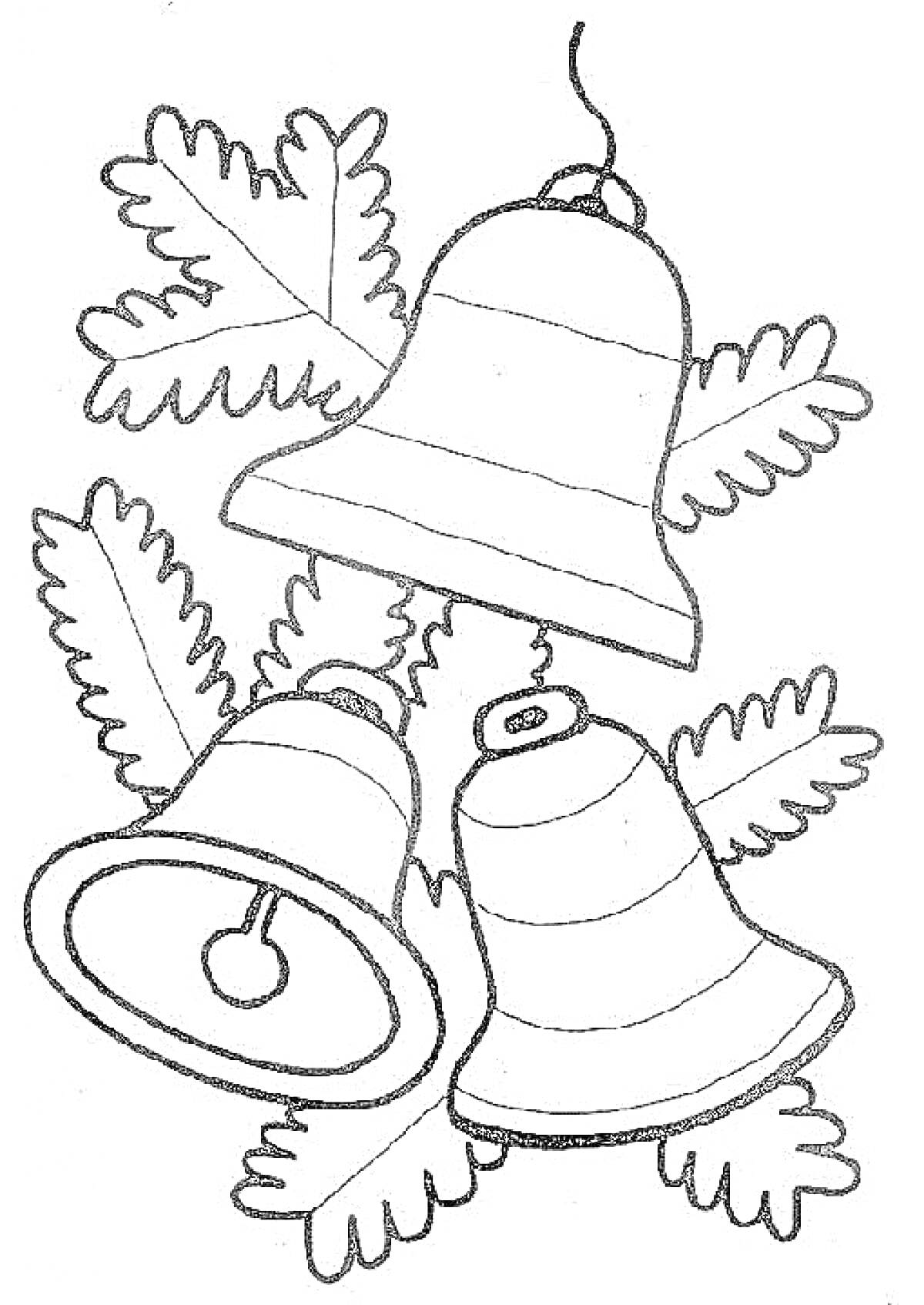 Раскраска Три колокольчика с ёлочными ветками