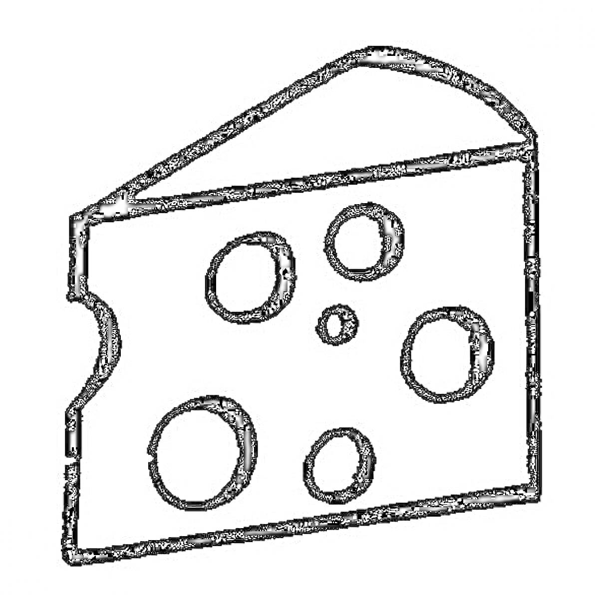 На раскраске изображено: Сыр, Кусок, Еда, Дырки, Для детей
