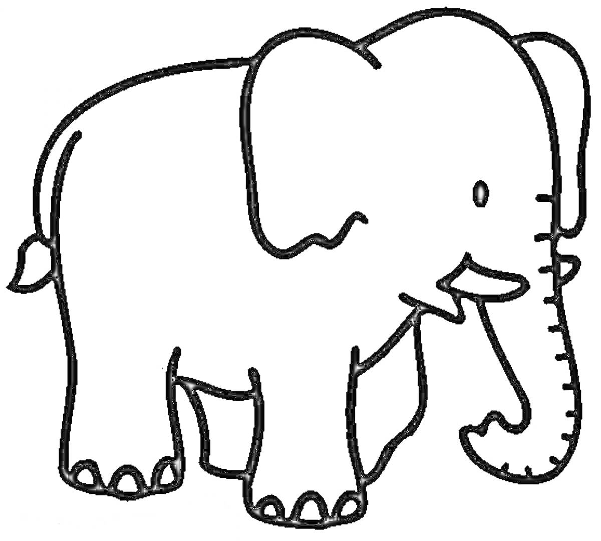 На раскраске изображено: Животные, Хобот, Хвост, Иллюстрация, Для детей, Слон