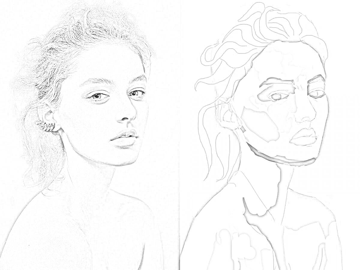Раскраска Портрет девушки с правой стороны в стиле раскраски