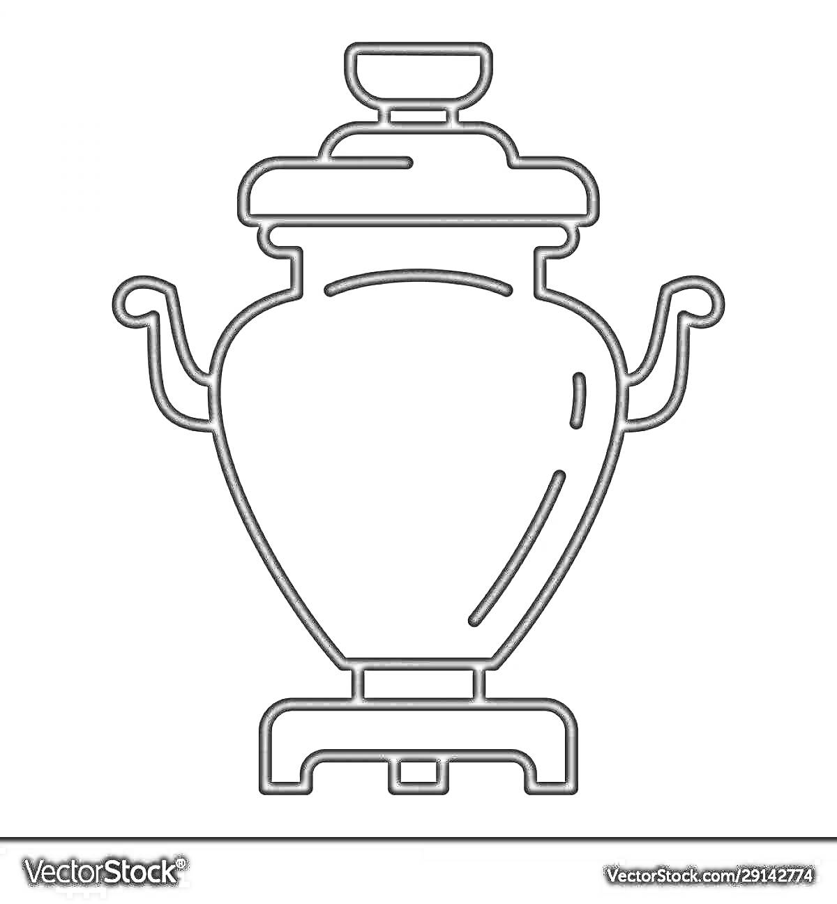 Раскраска Шаблон для раскраски самовара с ручками и подставкой