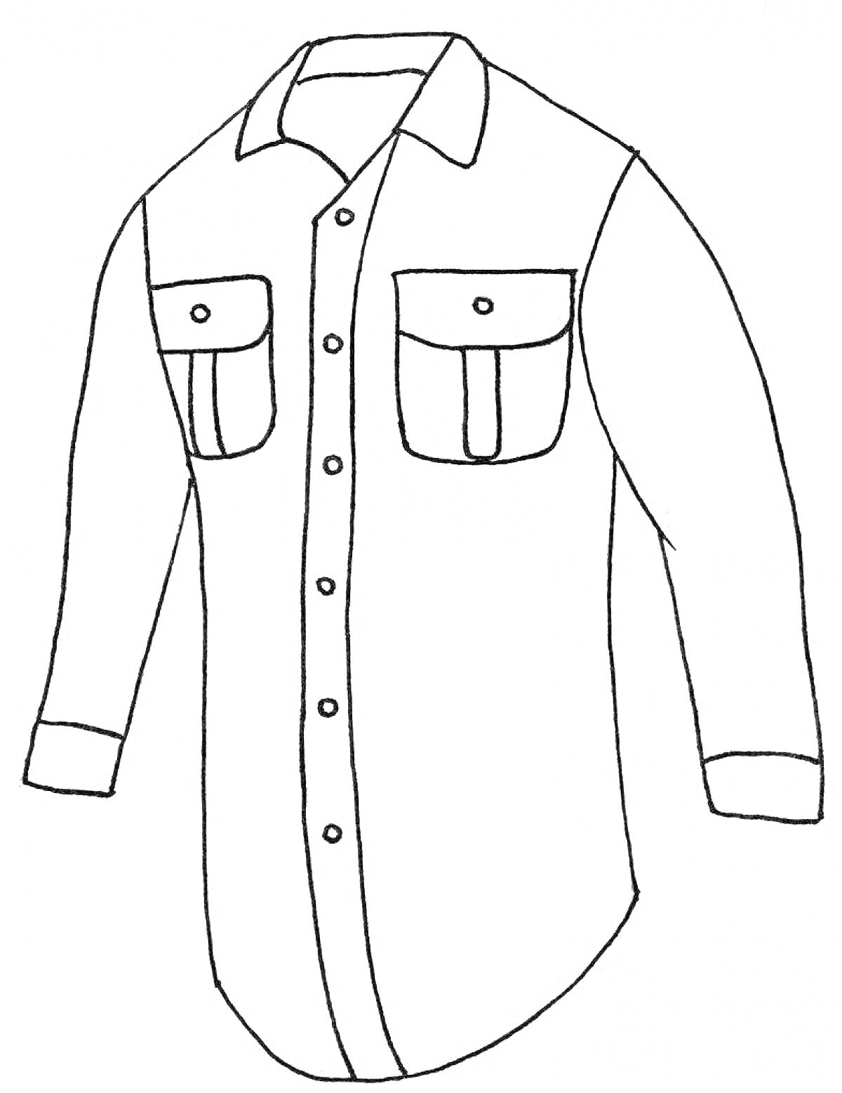 Раскраска Раскраска рубашка с карманами и длинными рукавами