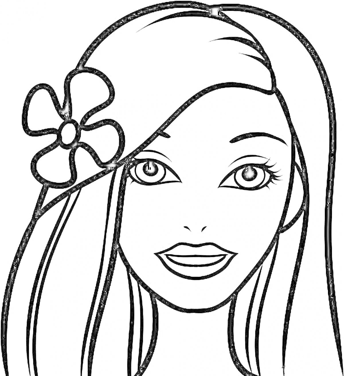 Раскраска Девушка с длинными волосами и цветком в волосах
