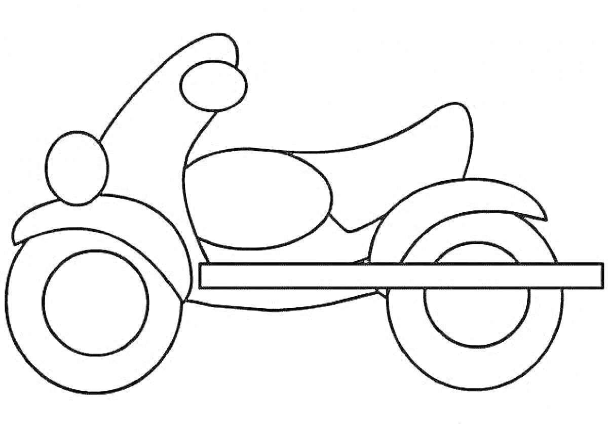 На раскраске изображено: Мотоцикл, Для детей, Транспорт, 3 года, 4 года