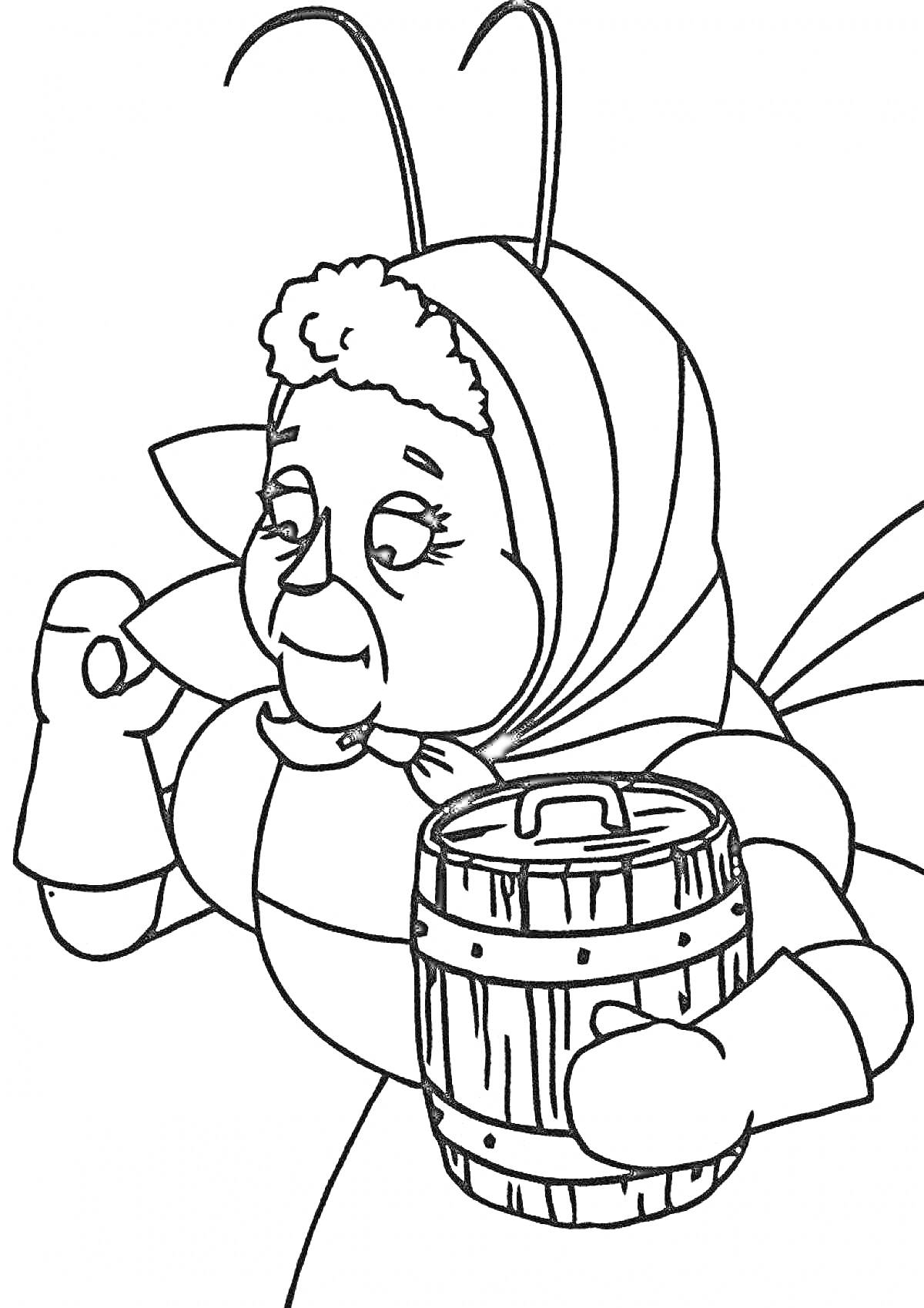 Раскраска Баба Капа с навощенной головой и бочкой