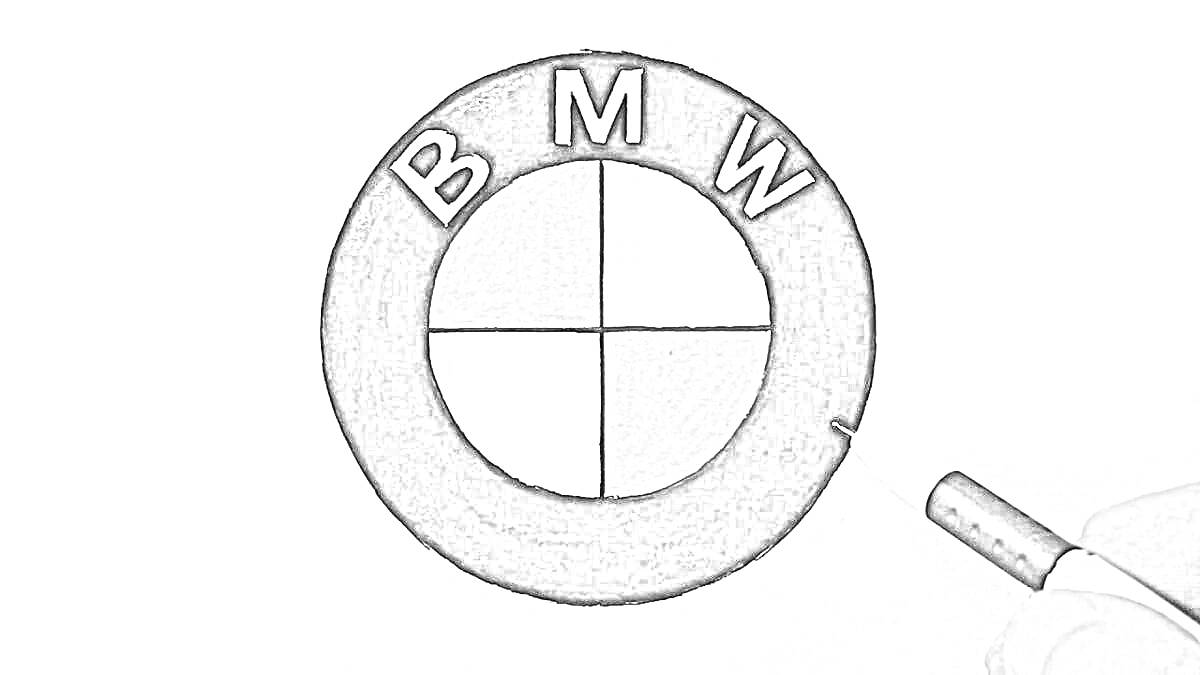 Раскраска с изображением знака BMW с надписью 