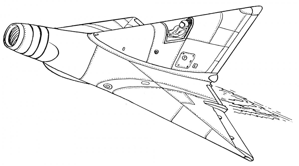 На раскраске изображено: Истребитель, Пилот, Струя, Воздушное судно, Военный самолет, Летательный аппарат, Для детей, Двигатели, Контурные рисунки, Самолеты
