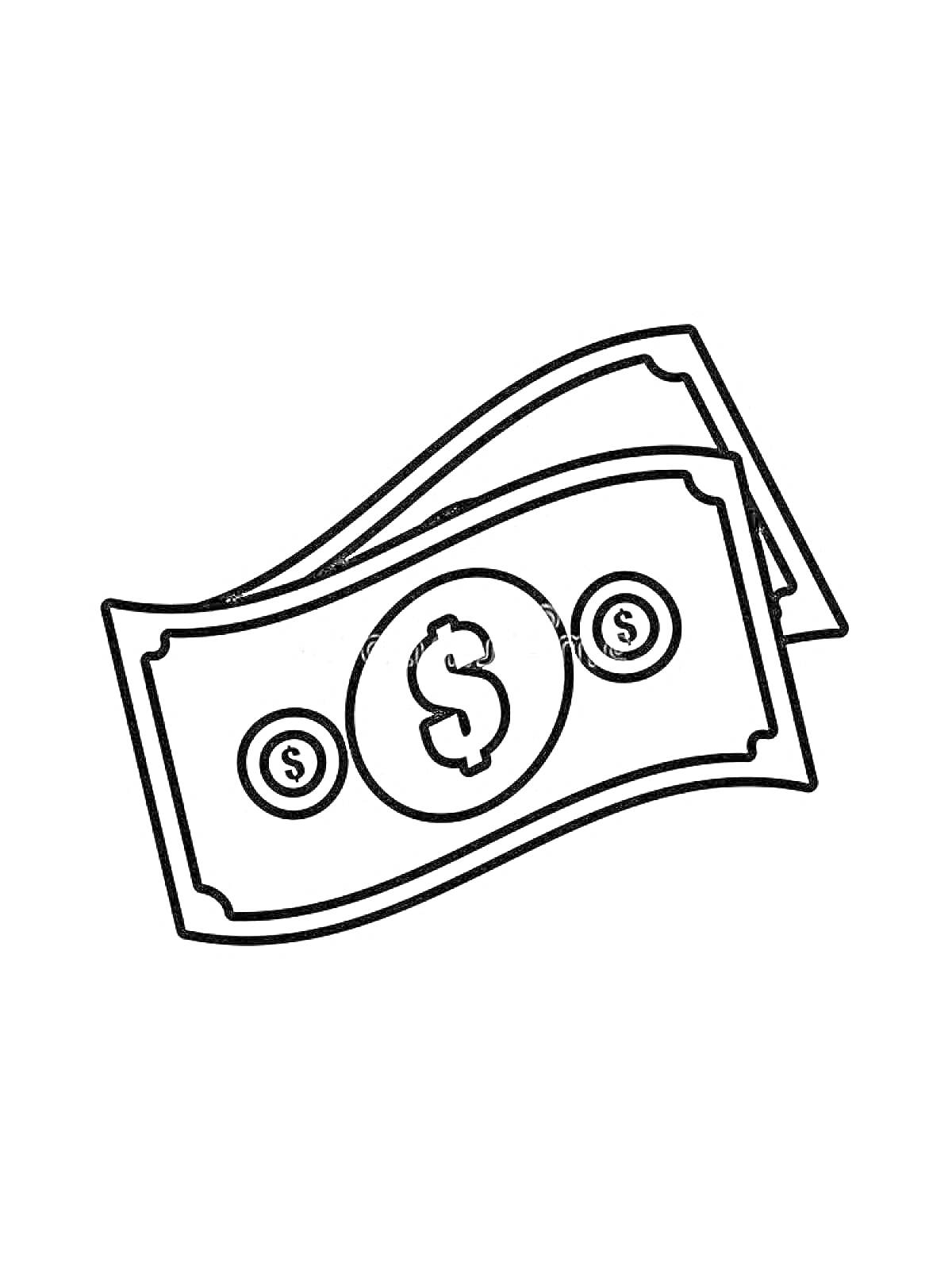 На раскраске изображено: Деньги, Доллар, Валюта, Финансы, Банкнота