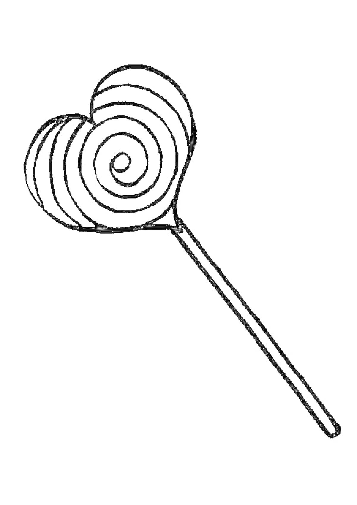 Раскраска Леденец в форме сердечка на палочке с узорами спиралью
