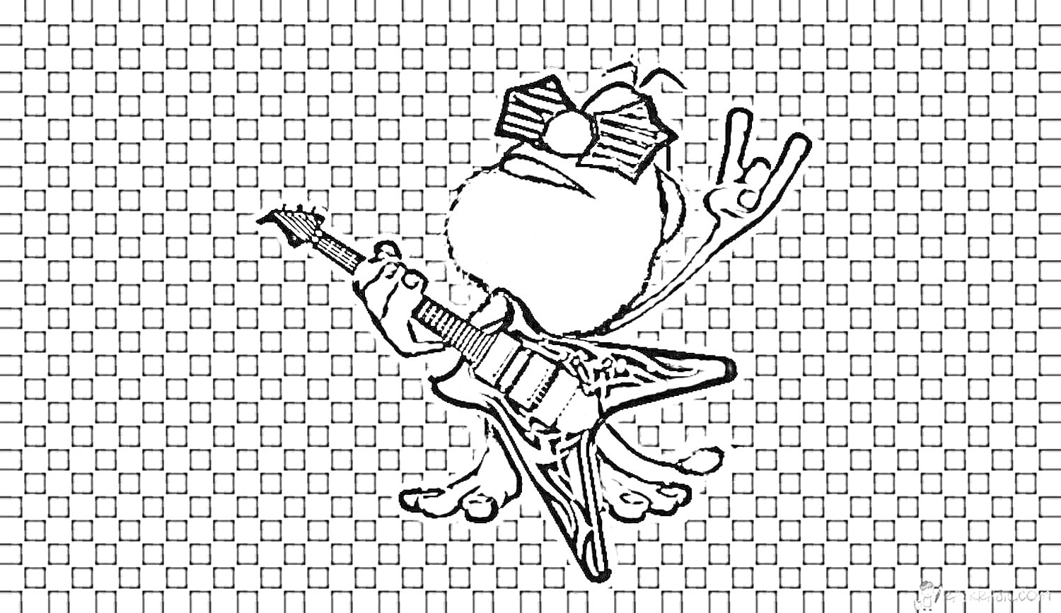 На раскраске изображено: Буба, Гитара, Очки, Поднятая рука, Игровой персонаж