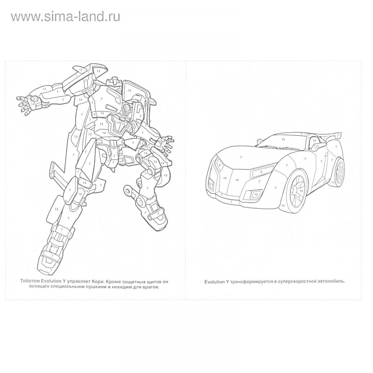 Раскраска Трансформирующийся робот в боевой позе и спортивная машина