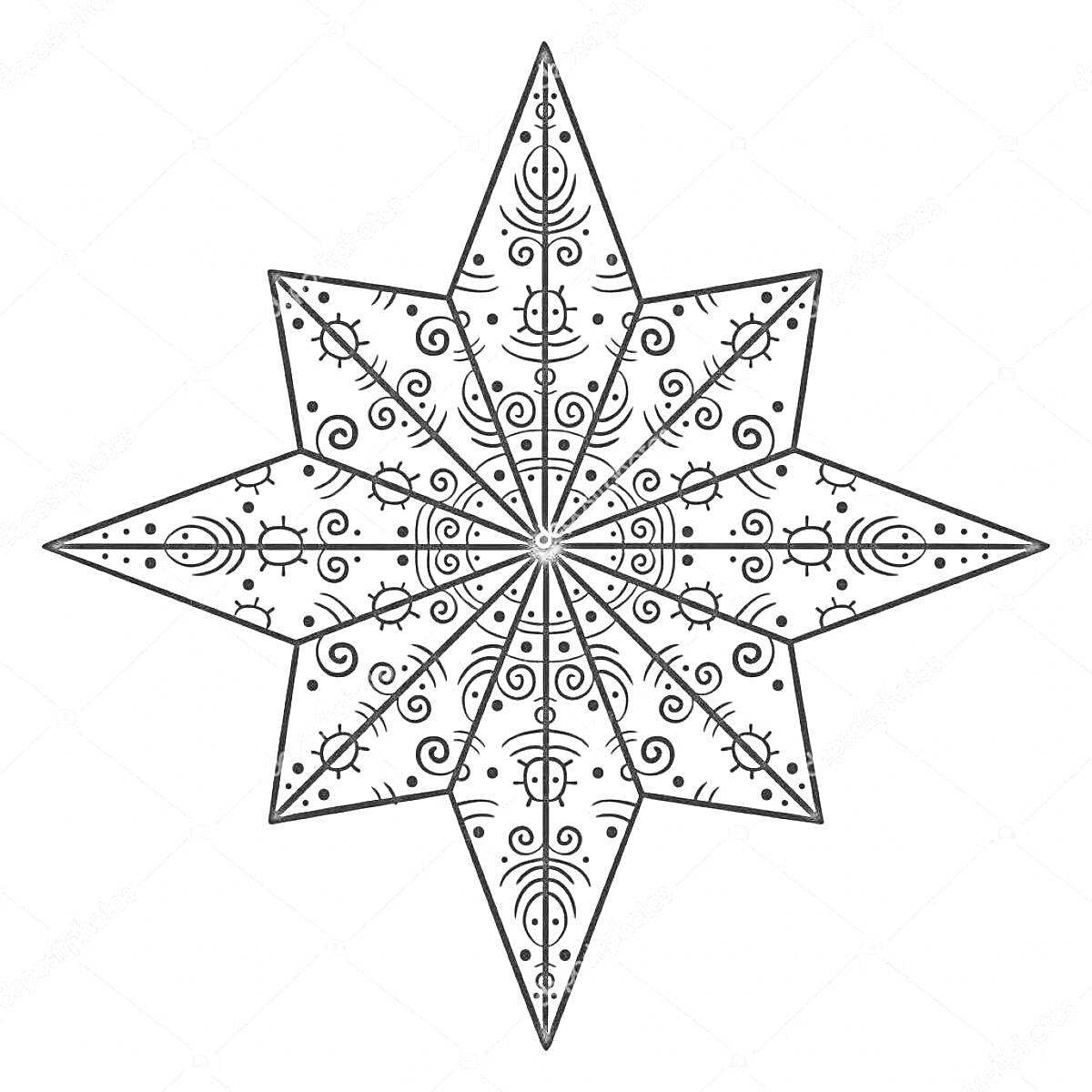 На раскраске изображено: Вифлеемская звезда, Узоры, Рождество, Контурные рисунки