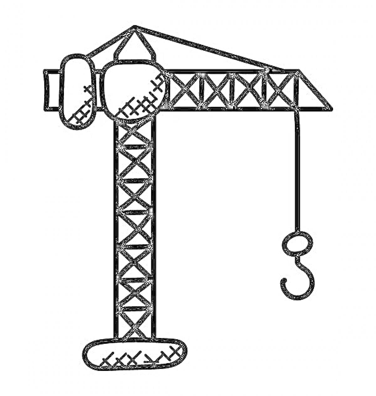Раскраска Башенный кран с крюком и грузом
