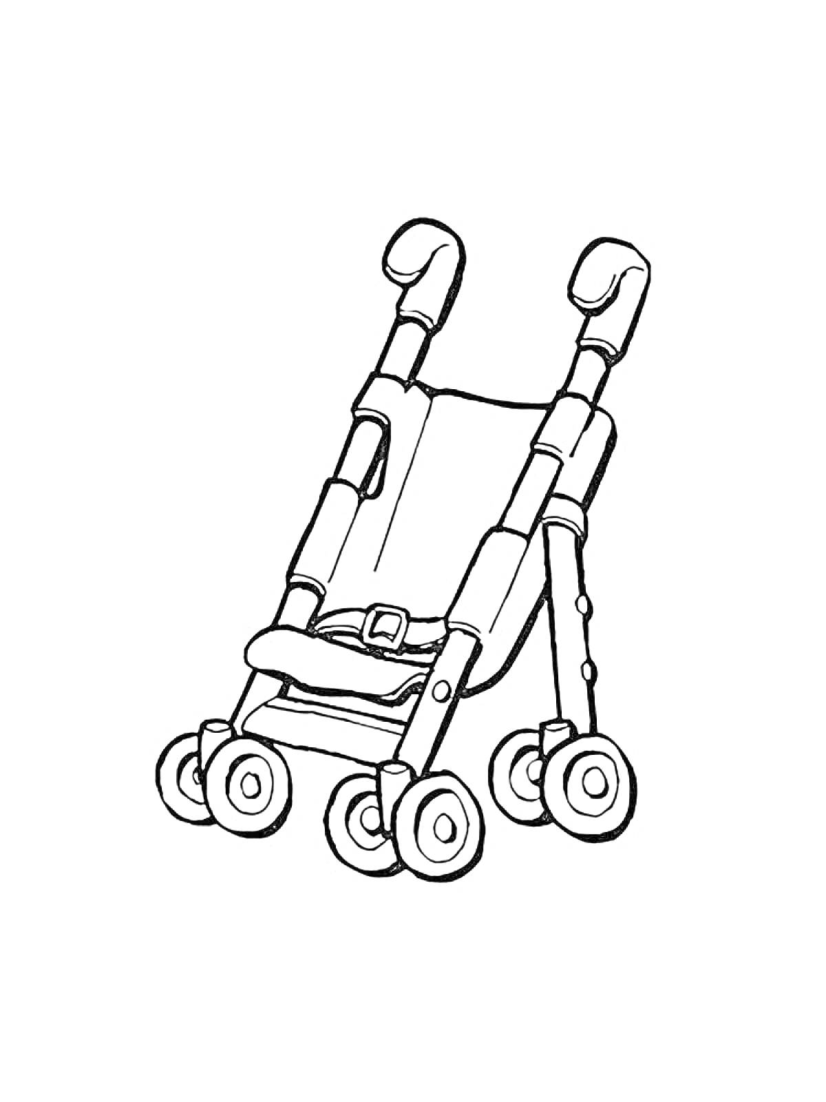 Раскраска Детская прогулочная коляска с ручками и ремнем безопасности