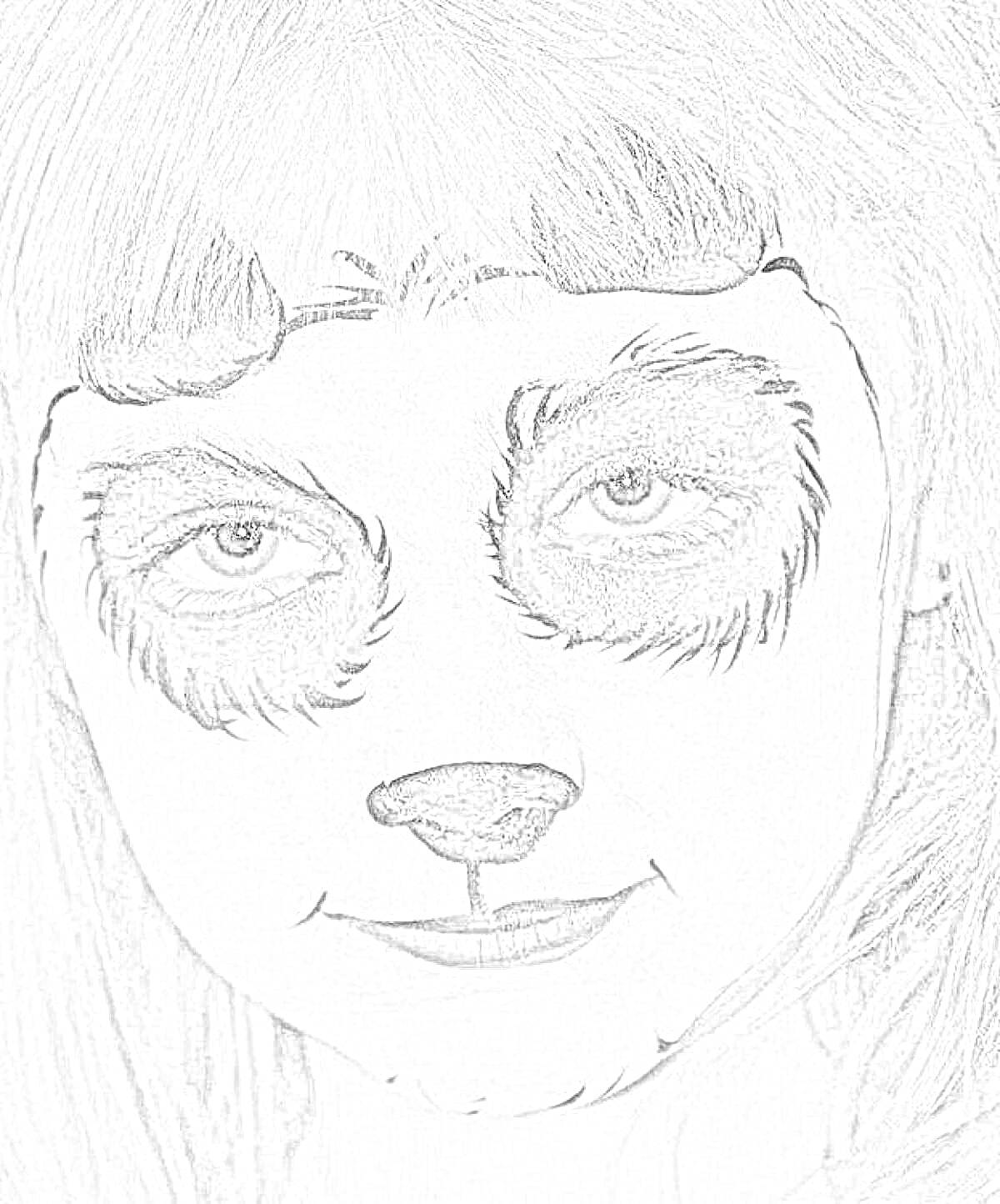 Раскраска лицо ребенка с раскраской в виде панды (черно-белое фото)