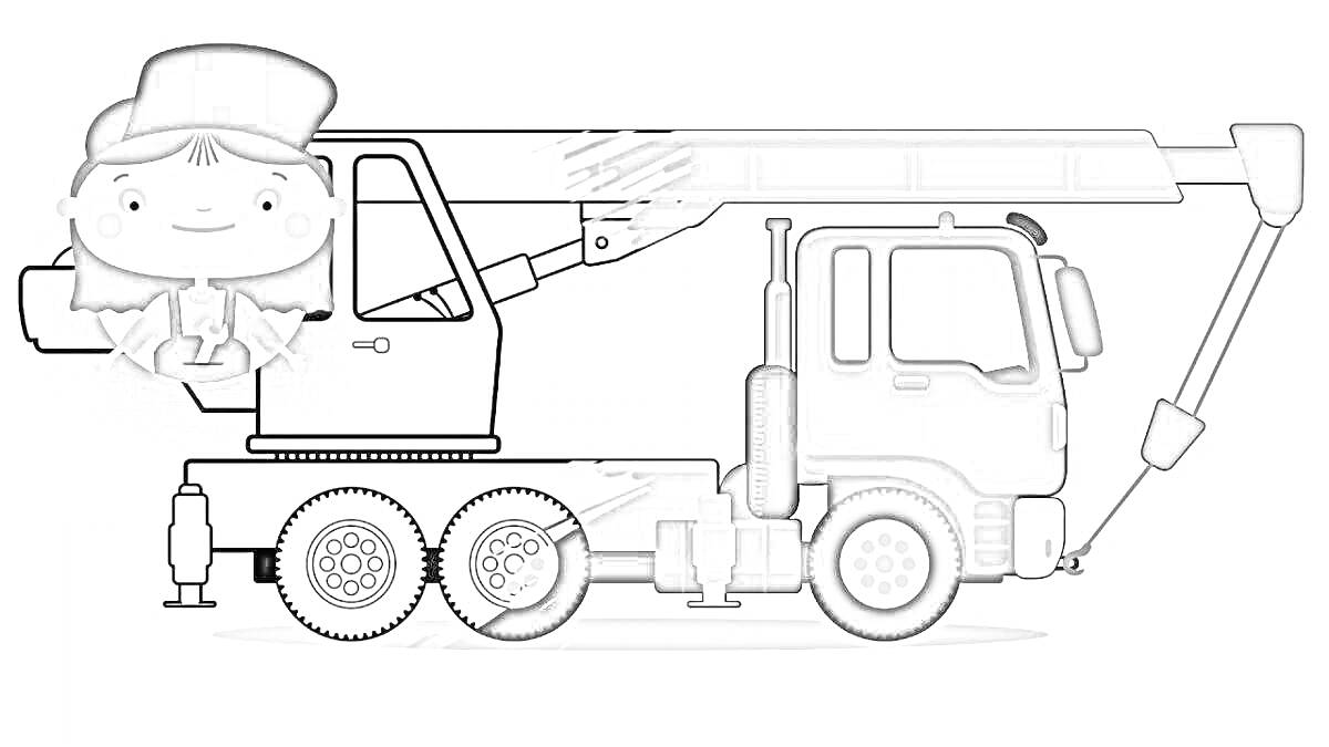 Раскраска Подъемный кран с фигуркой человека в цилиндре