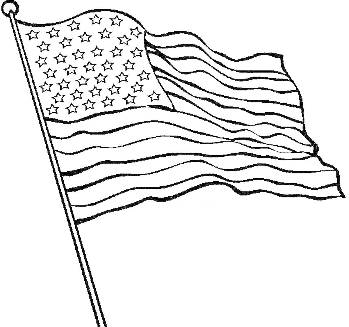 Раскраска Флаг с полосками и звёздами на флагштоке