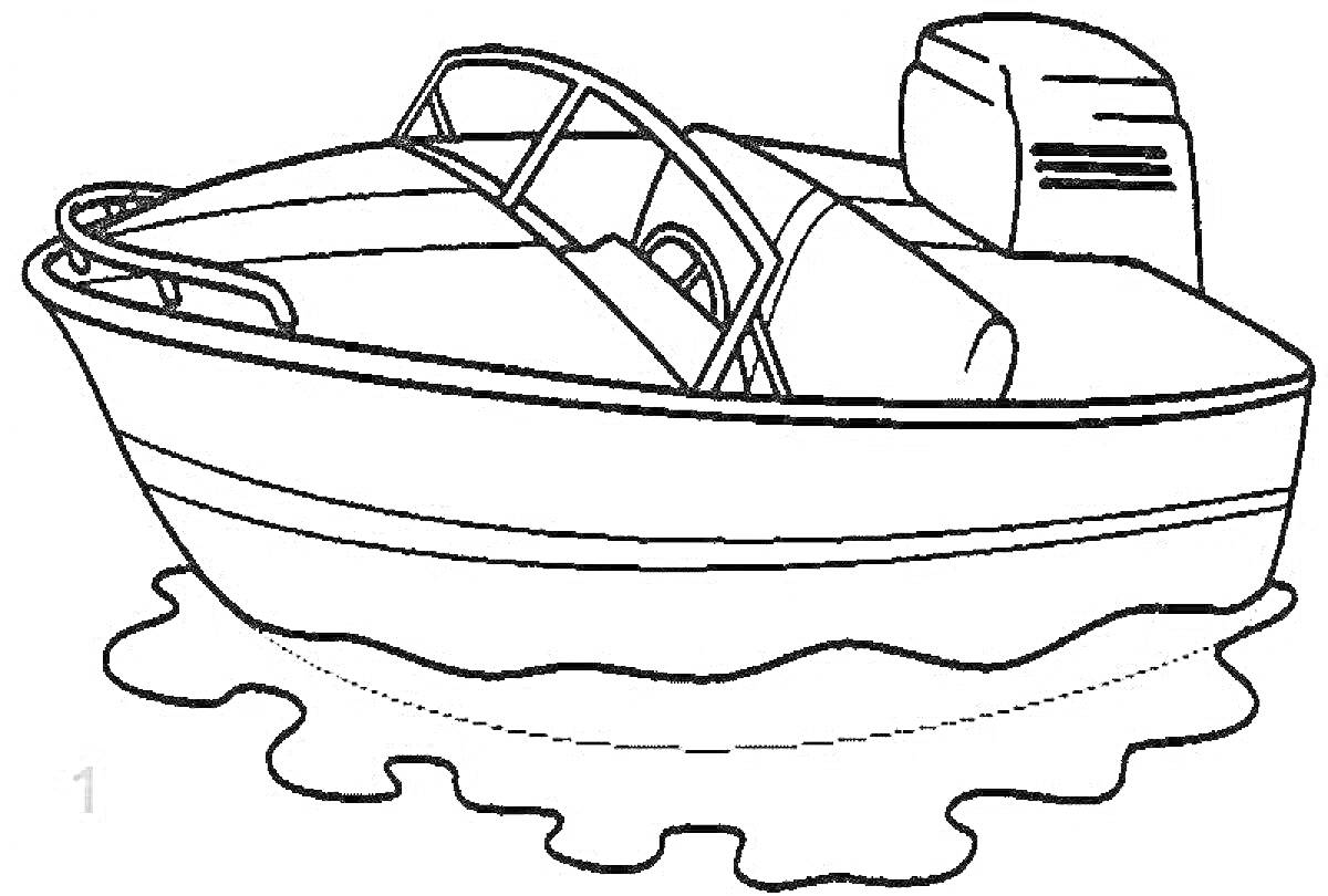 Раскраска Лодка с мотором на воде