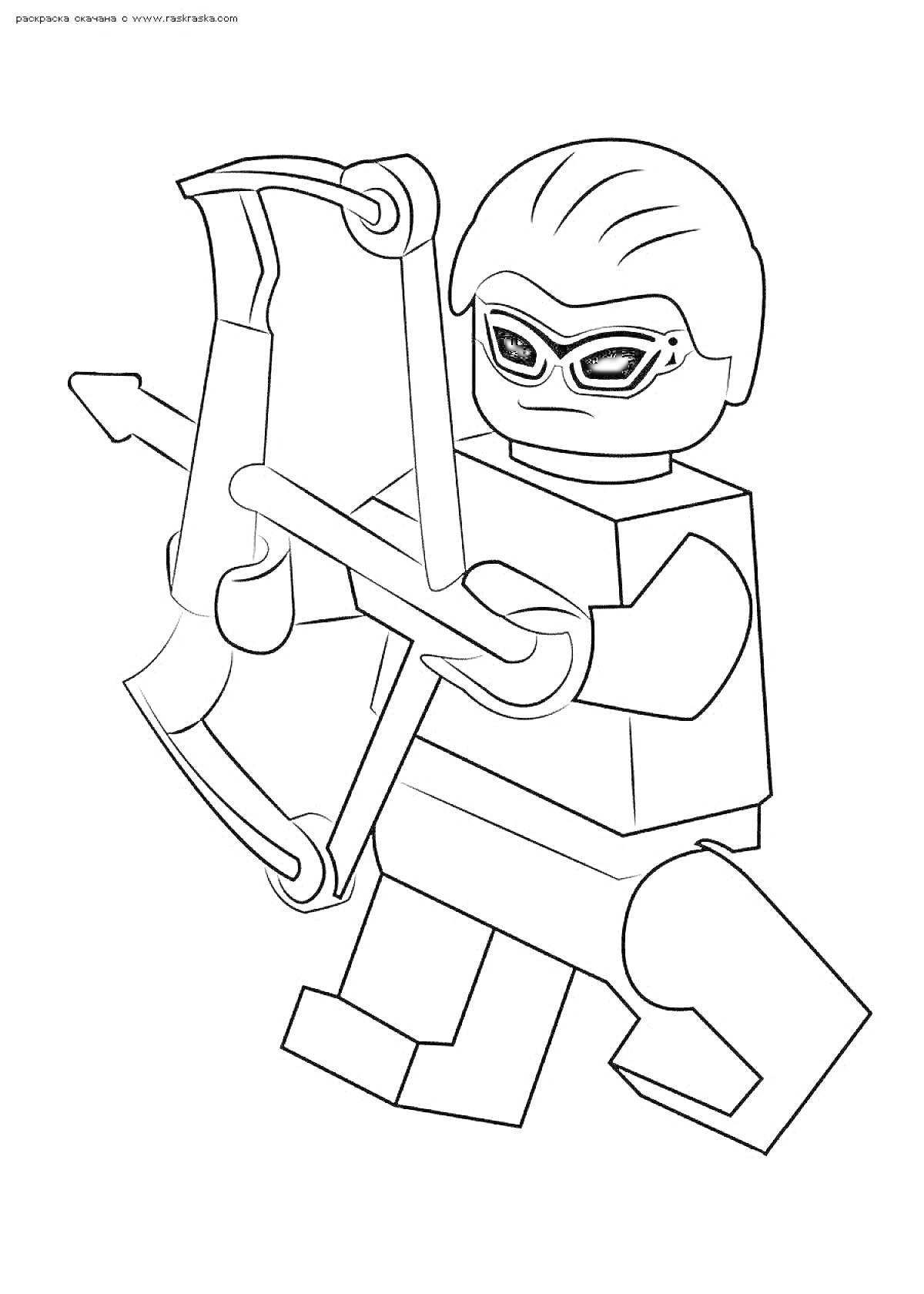 Раскраска Лего персонаж с луком и стрелами в маске и защитных очках