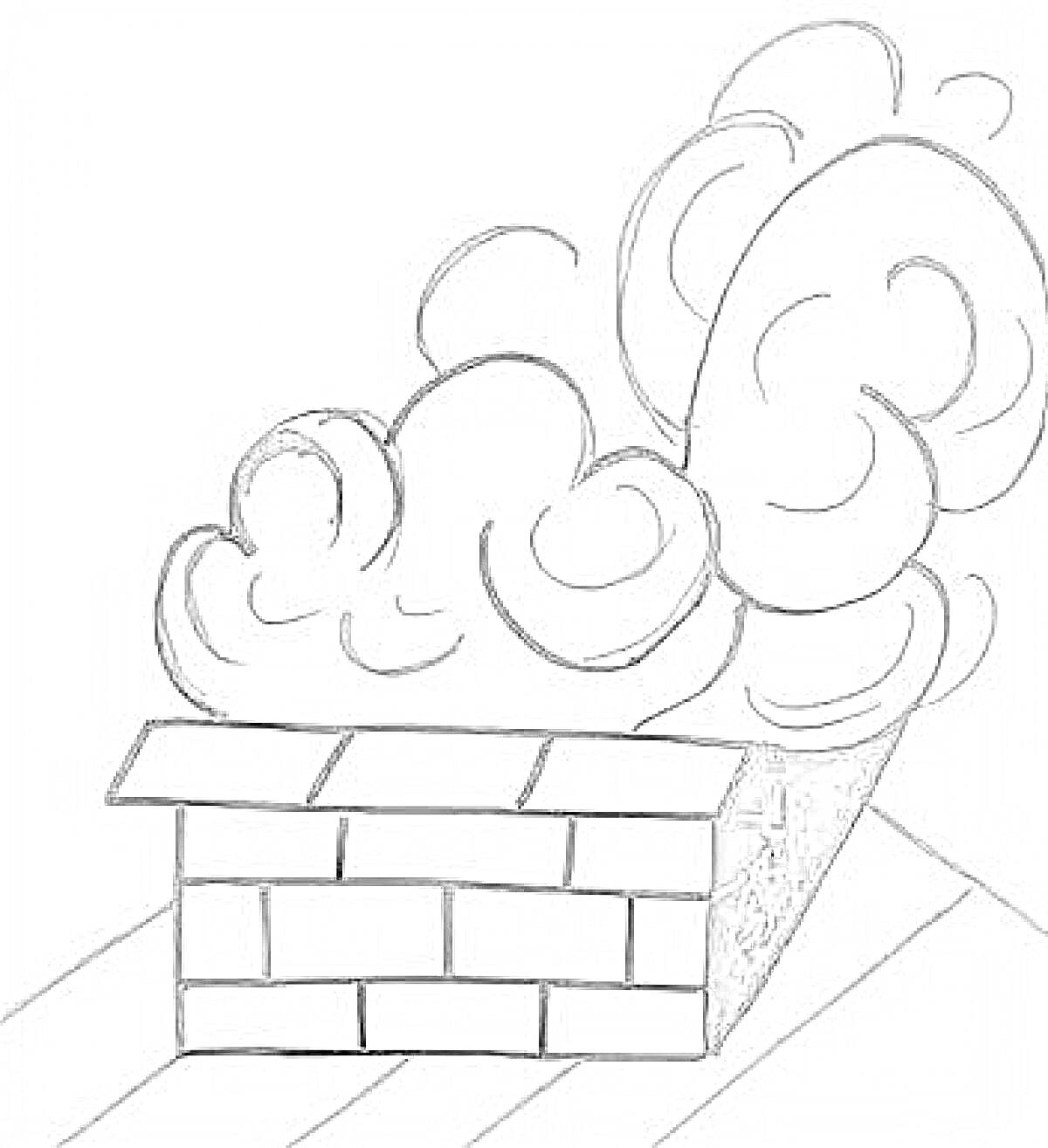 На раскраске изображено: Дым, Труба, Крыша, Дом, Кирпичи, Контурные рисунки