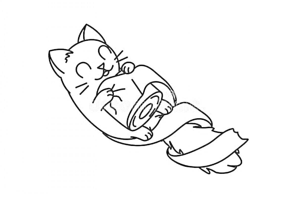 Раскраска Кот, держущий рулон туалетной бумаги