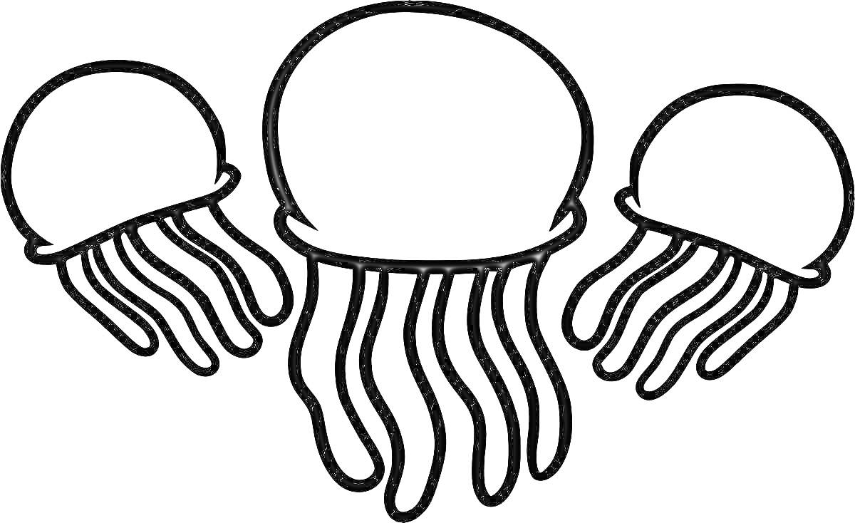 Раскраска Три медузы с щупальцами