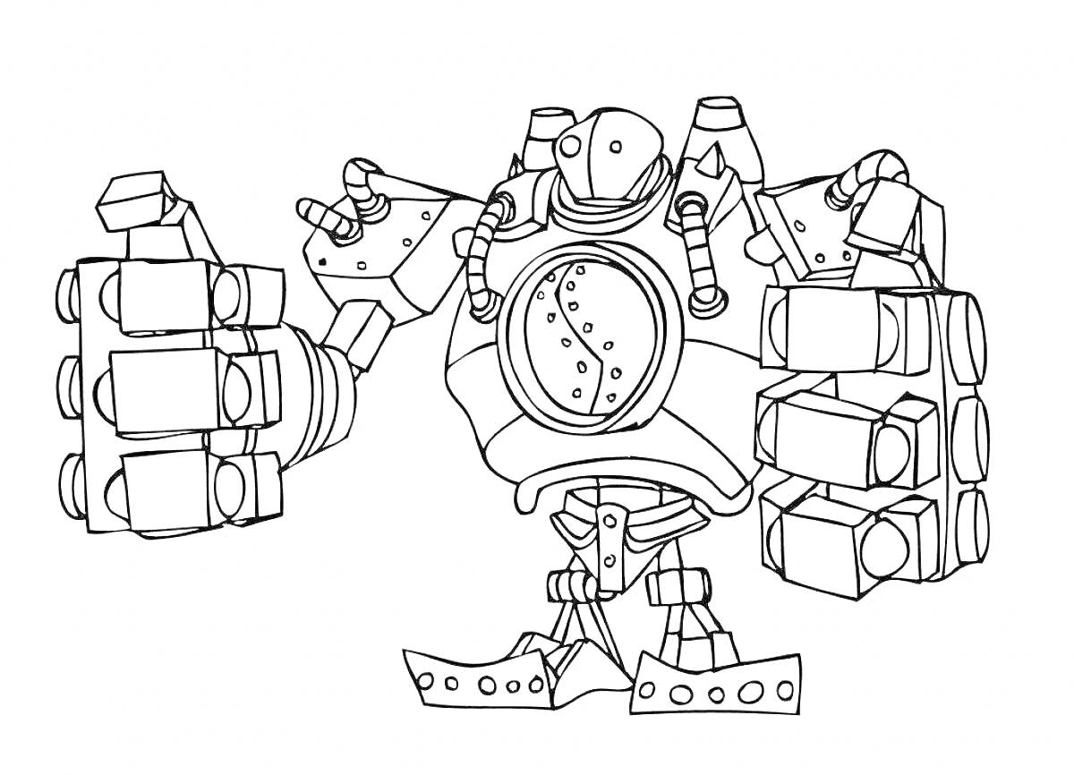 Раскраска Поручик Танкоразрушитель - робот с большими перчатками и болтами, роботизированные детали