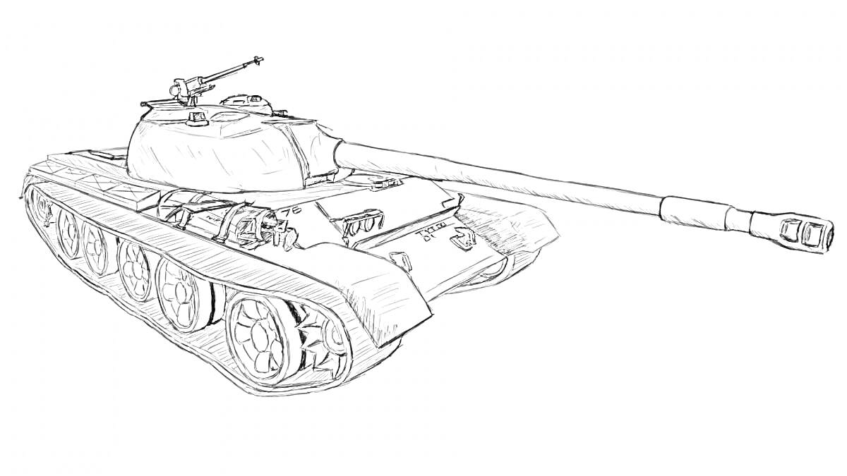 На раскраске изображено: Танк, ИС-7, Военная техника, Гусеницы, Пушка