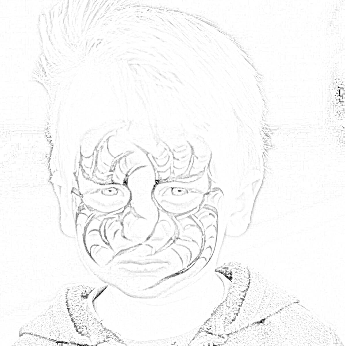 Раскраска Ребенок с раскрашенным лицом в виде паутины