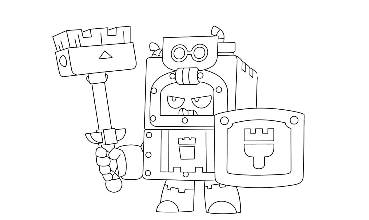 Раскраска Робот с молотом и щитом из игры Brawl Stars