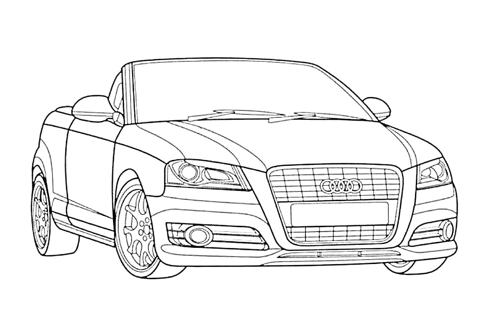 Раскраска Кабриолет Audi с открытым верхом, вид спереди