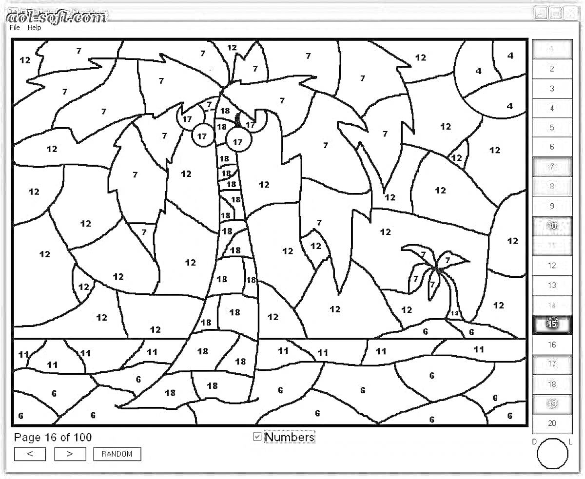 Раскраска Пальмы на пляже по номерам