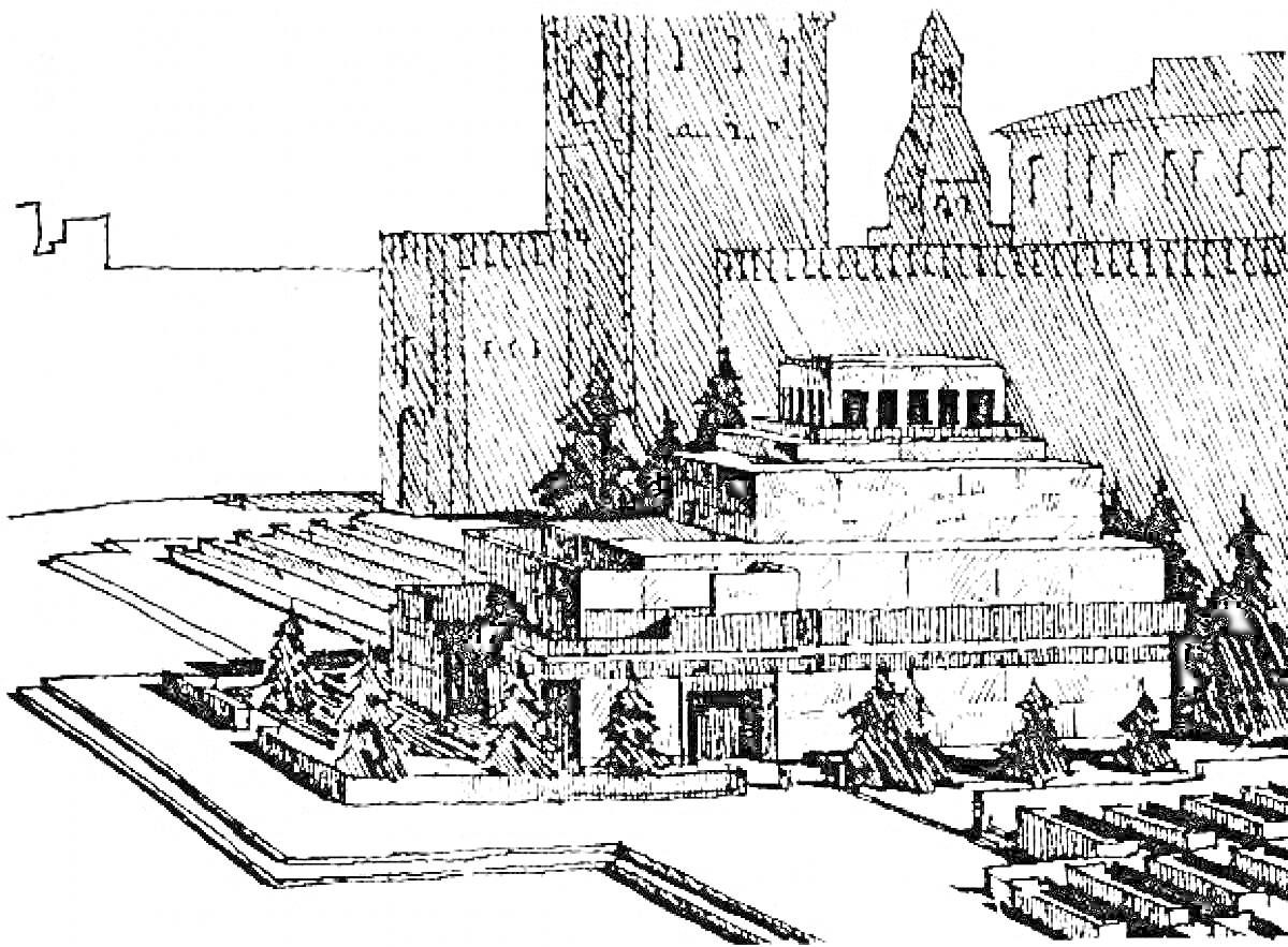 Кремль с мавзолеем Ленина, кремлёвская стена, башни и площадь