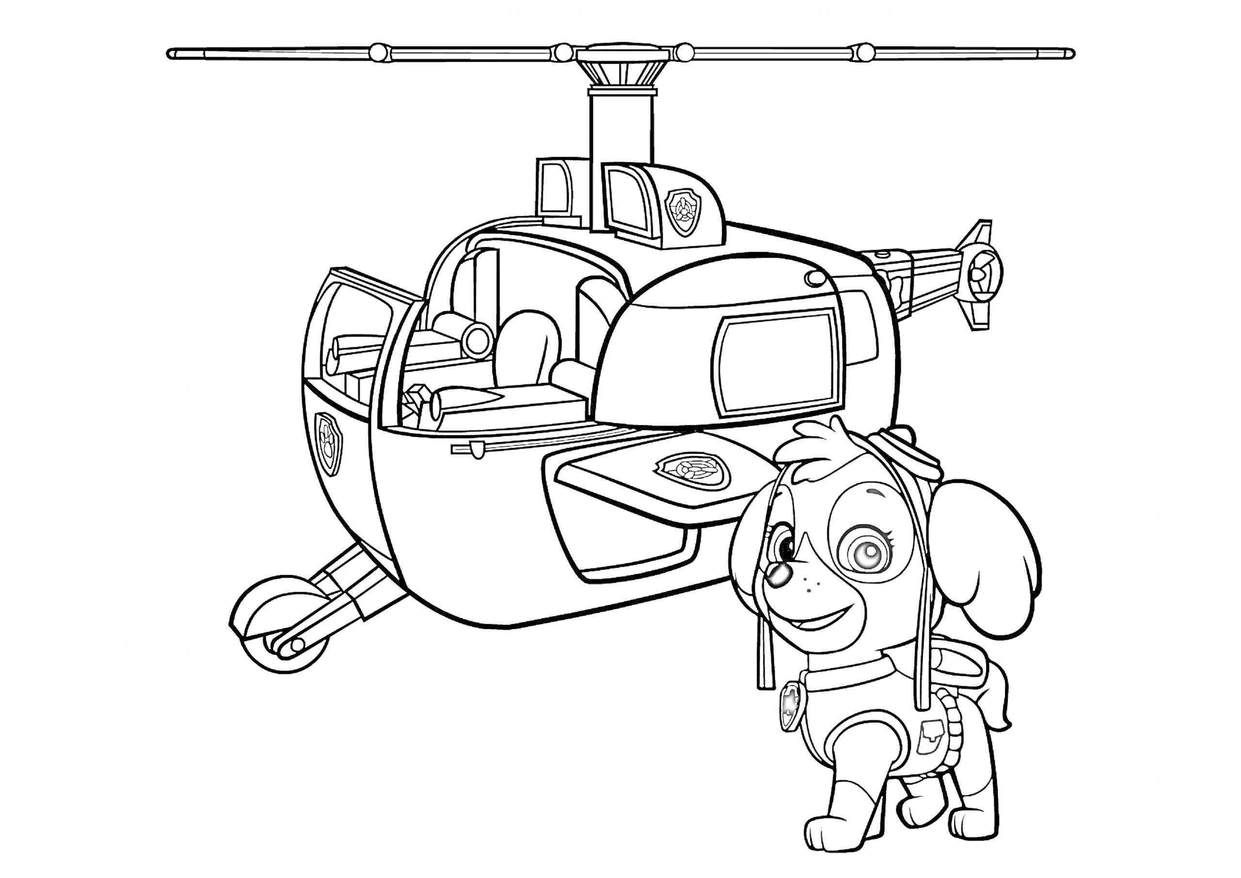 Раскраска Щенок и вертолет из Щенячьего Патруля