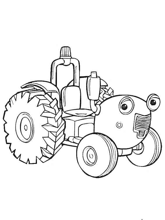 Раскраска Трактор с большими колесами и фарами-глазами