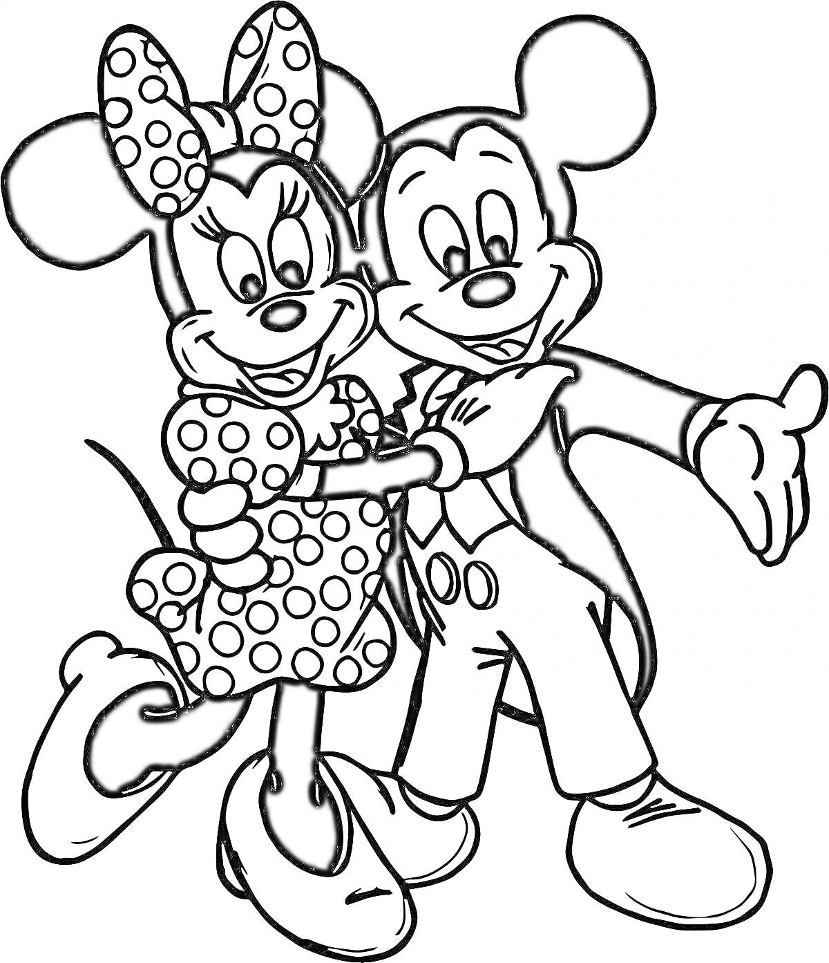 Раскраска Микки Маус и Минни Маус в нарядной одежде