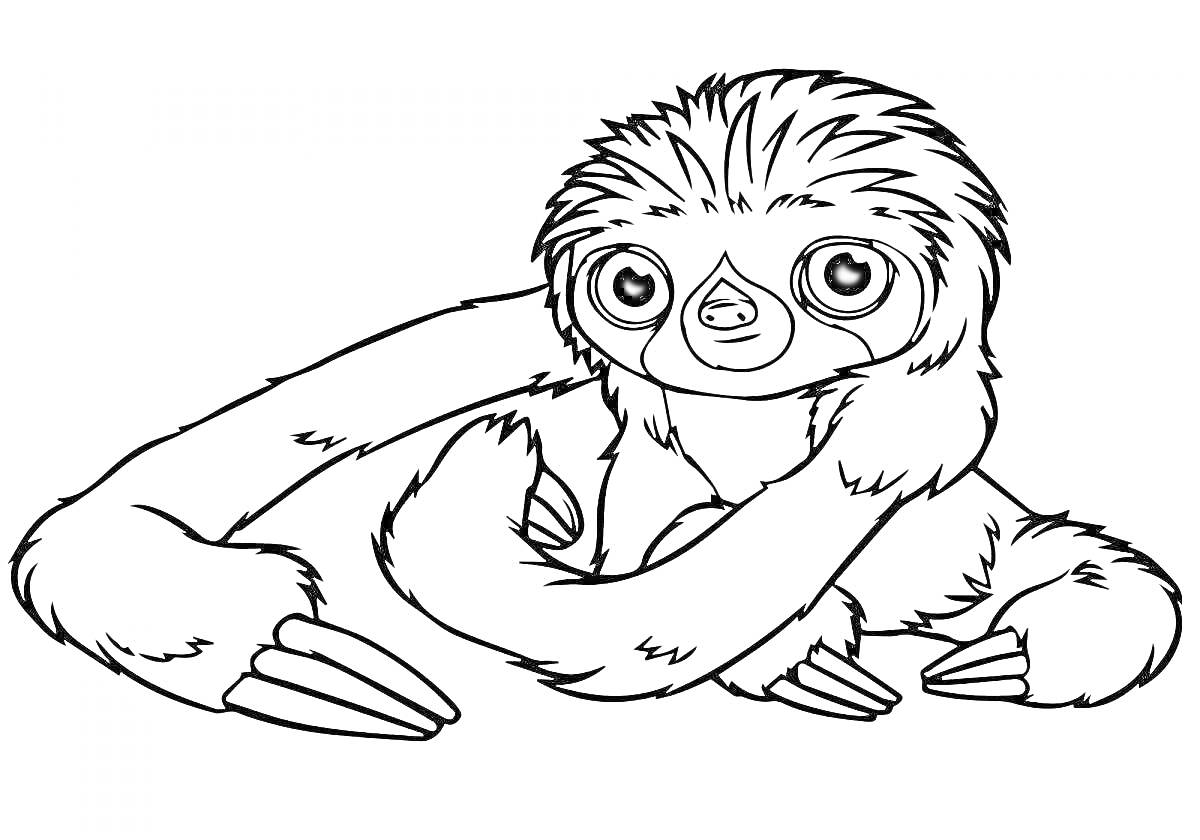 На раскраске изображено: Ленивец, Животные, Контурные рисунки