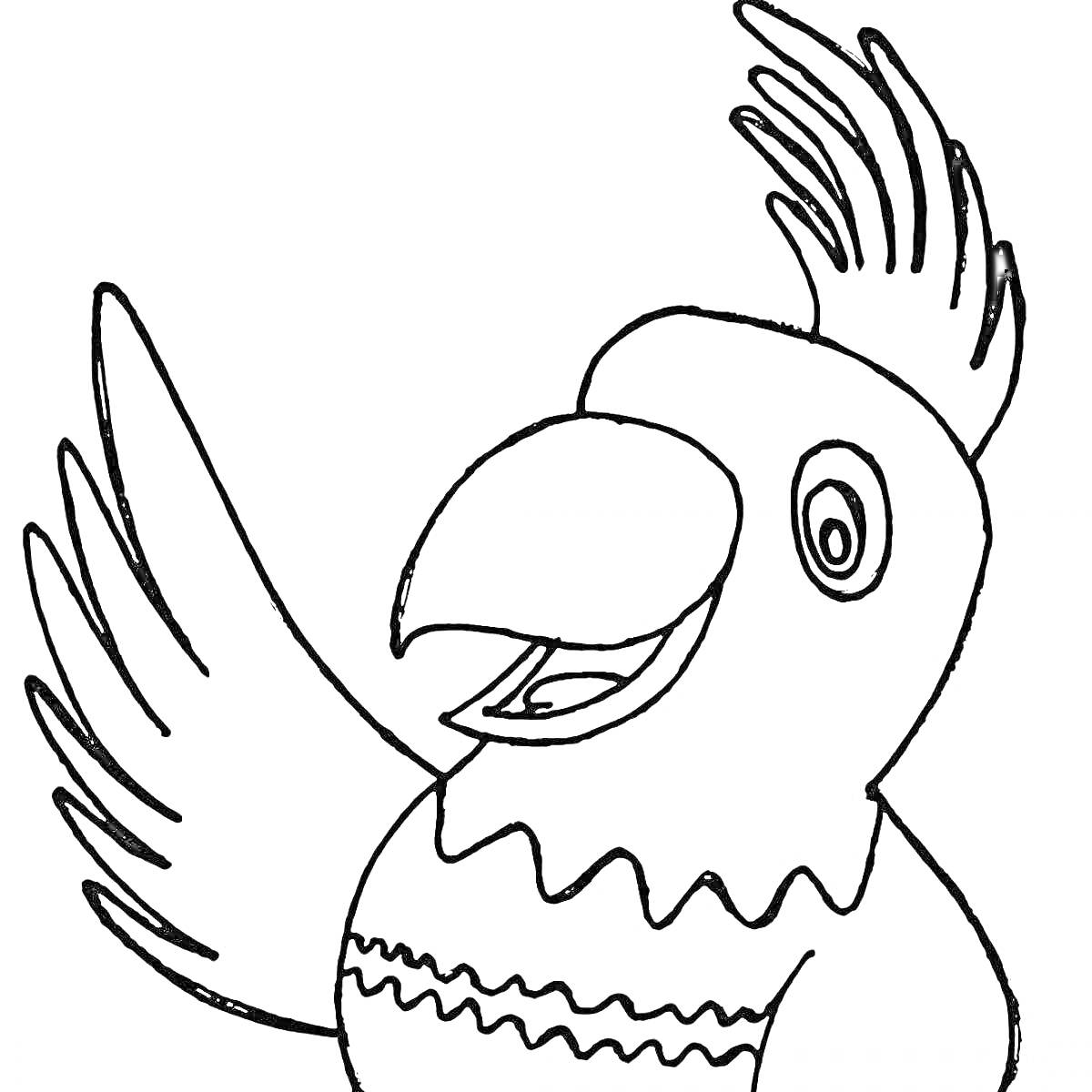 Раскраска Попугай с поднятым крылом и хохолком