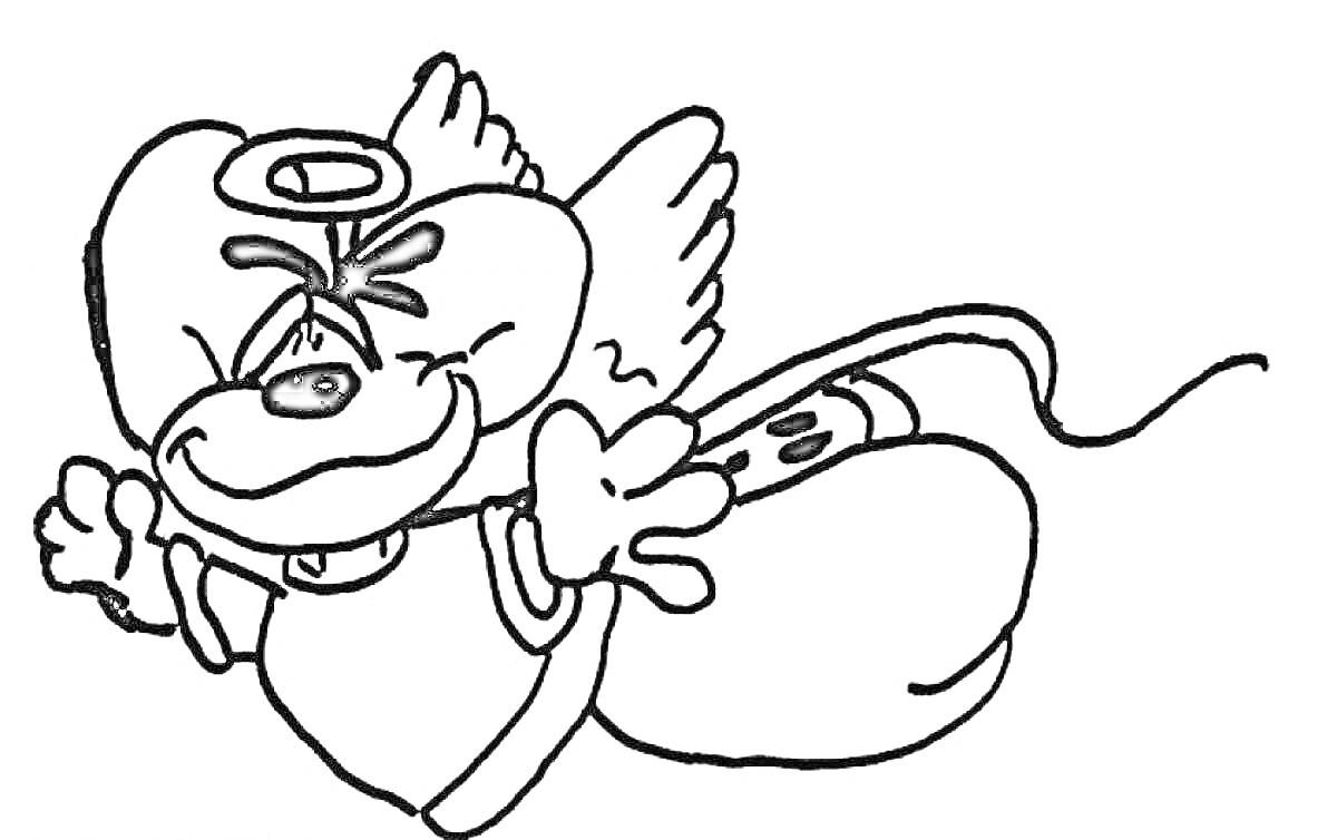 Раскраска Диддл в костюме ангела, хвост, крылья, нимб