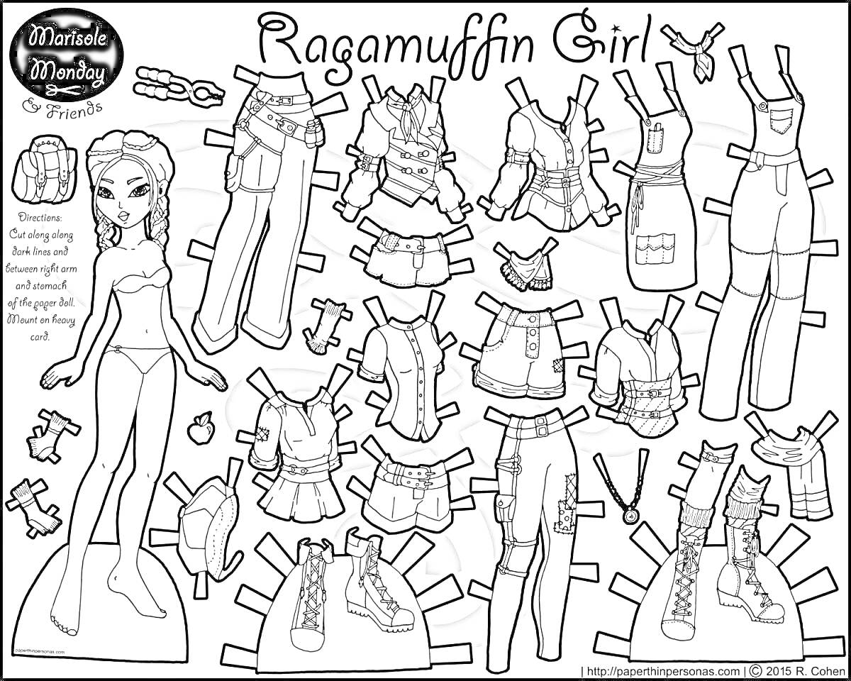 Ragamuffin Girl - кукла с различной одеждой, включая джинсы, юбку, комбинезон, топ, брюки, шорты, сумка, куртка, обувь и аксессуары